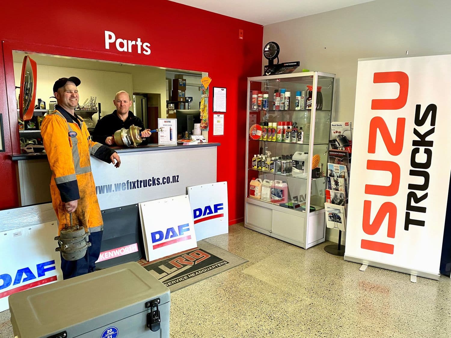 Emmetts parts counter in Whanganui — DAF, Kenworth, TRP and Isuzu parts